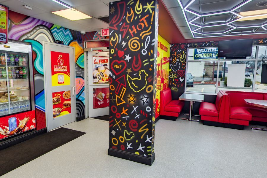 The hand-painted pillar by the front door