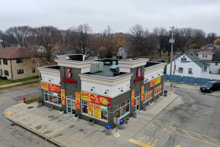 Krispy's Fish & Chicken from above, on the corner of W Capitol Drive