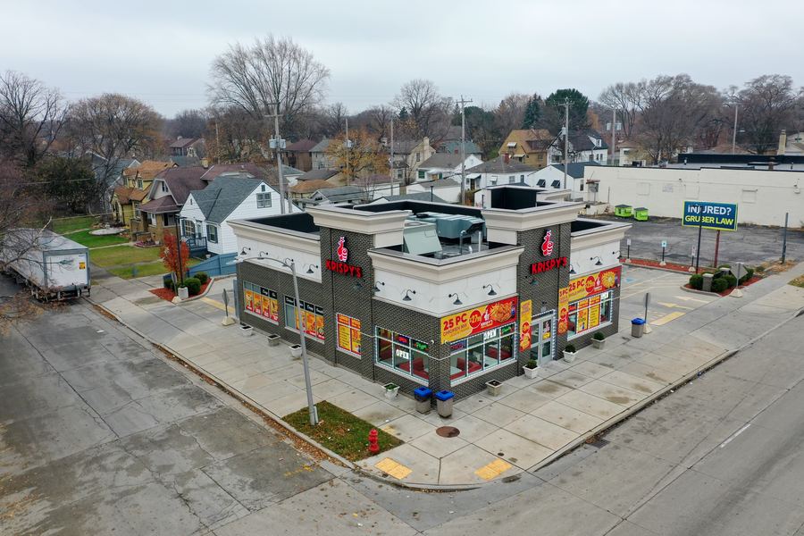 Krispy's from above, looking across the corner lot
